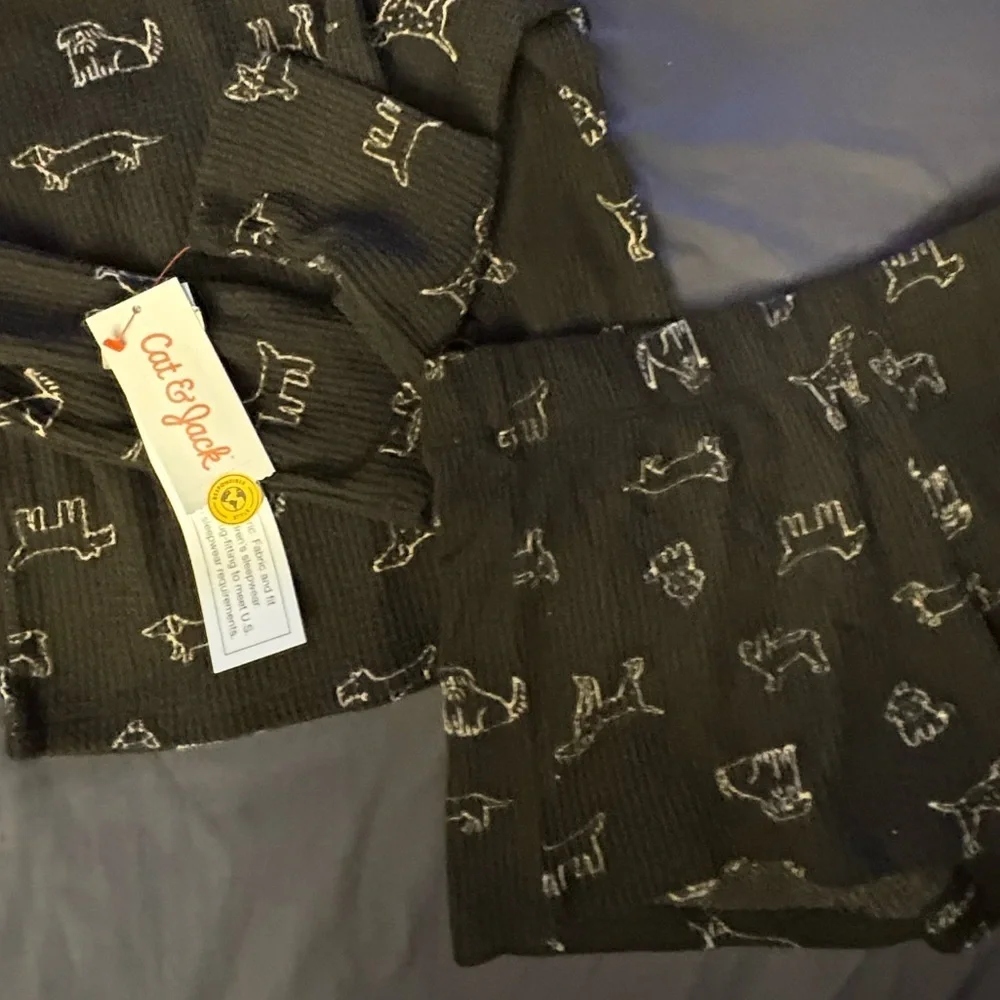 Cat & Jack Black  waffle knit dog fun Design Kids Set -